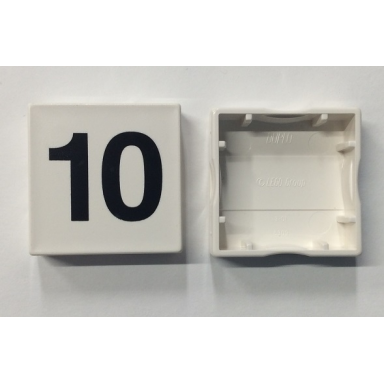 white duplo tile 2 x 2 with black number 10 pattern
