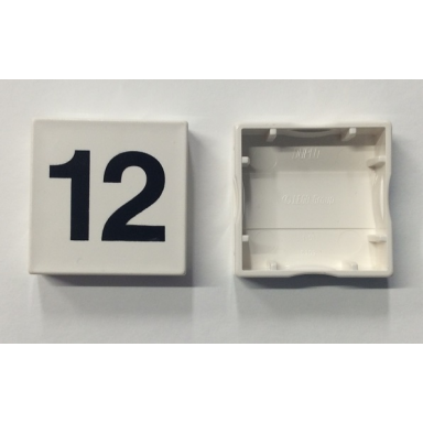 white duplo tile 2 x 2 with black number 12 pattern