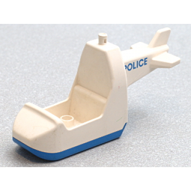 white duplo helicopter body with blue base with blue police pattern on both sides