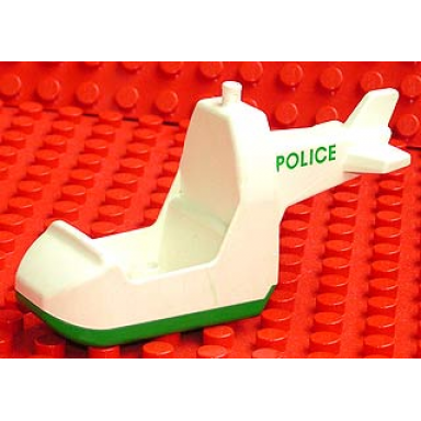 white duplo helicopter body with green base with green police pattern on both sides
