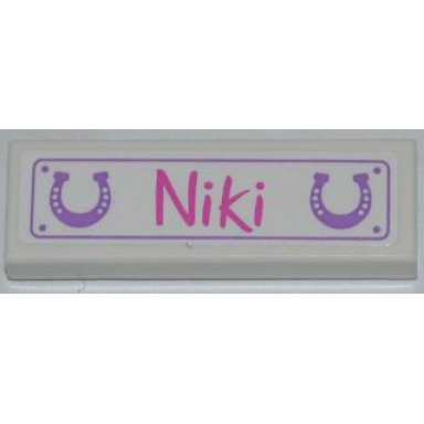 white tile 1 x 3 with medium lavender horseshoes dark pink niki pattern sticker - set 3189