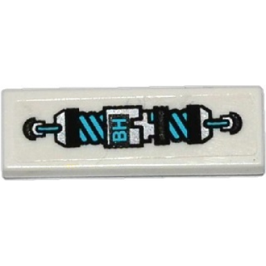 white tile 1 x 3 with bh and black silver and medium azure shock absorber pattern sticker - set 70169