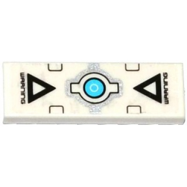 white tile 1 x 3 with warning black triangles and silver and medium azure electronic eye pattern sticker - set 70173
