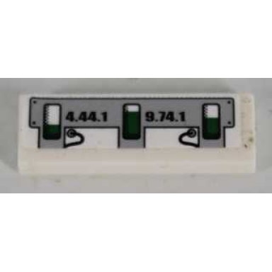 white tile 1 x 3 with black 4.44.1 and 9.74.1 and green level indicators pattern sticker - set 8864