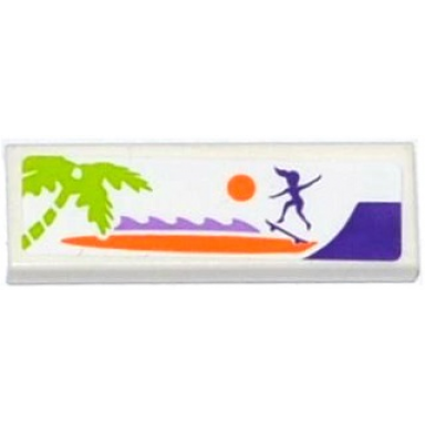 white tile 1 x 3 with palm tree sun female skateboarder silhouette and ramp pattern sticker - set 41099