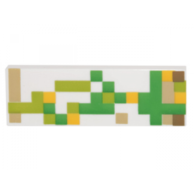 white tile 1 x 3 with pixelated green lime tan and yellow pattern minecraft iron golem