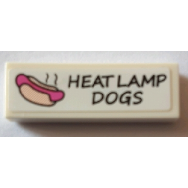 white tile 1 x 3 with hot dog and black heat lamp dogs pattern sticker - set 71016