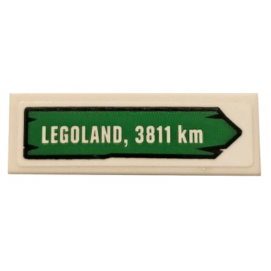 white tile 1 x 3 with legoland 3811 km on green road sign pattern sticker - set 40353