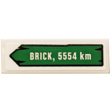 white tile 1 x 3 with brick 5554 km on green road sign pattern sticker - set 40353