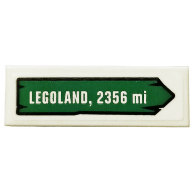 white tile 1 x 3 with legoland 2356 mi on green road sign pattern sticker - set 40353