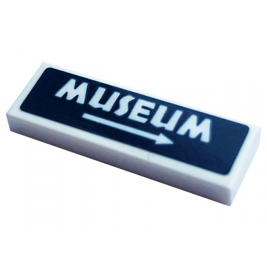 white tile 1 x 3 with white arrow and museum pattern sticker - set 75937