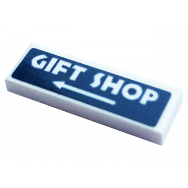 white tile 1 x 3 with white arrow and gift shop pattern sticker - set 75937
