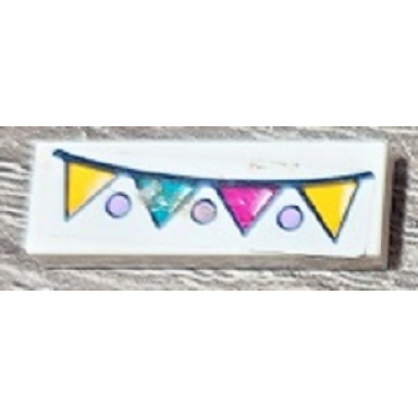 white tile 1 x 3 with triangle flags banner and dots pattern sticker - set 41334