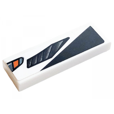 white tile 1 x 3 with air flow black stripe and orange square pattern model right side sticker - set 76896
