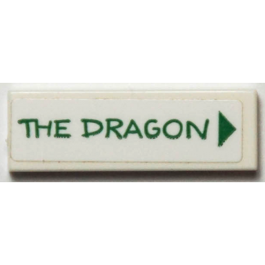 white tile 1 x 3 with green the dragon and triangle pattern sticker - set 40346
