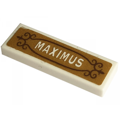white tile 1 x 3 with white maximus on gold background pattern sticker - set 43195