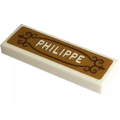 white tile 1 x 3 with white philippe on gold background pattern sticker - set 43195