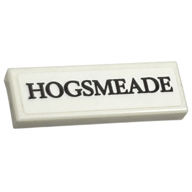 white tile 1 x 3 with black hogsmeade pattern sticker - set 76423