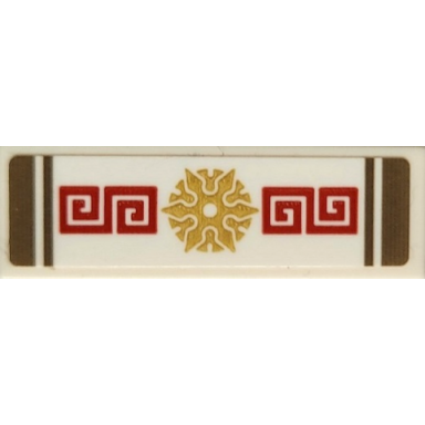 white tile 1 x 3 with dark tan stripes gold shuriken throwing star and red ornate squared spirals pattern sticker - set 71767