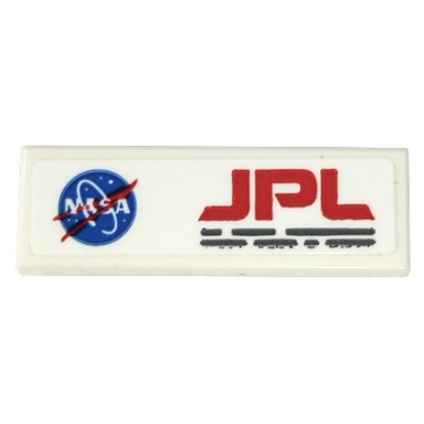 white tile 1 x 3 with blue and red nasa and jpl logos and black text pattern sticker - set 42158