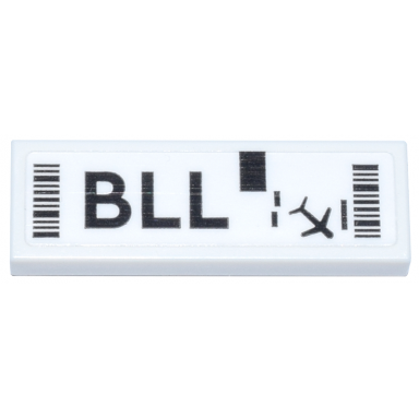 white tile 1 x 3 with luggage tag with black bll barcodes rectangle and airplane pattern sticker - set 40817