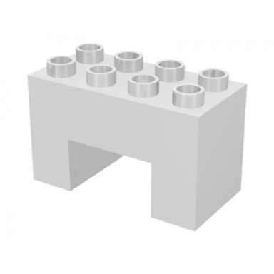 white duplo brick 2 x 4 x 2 with 2 x 2 cutout on bottom