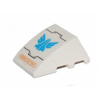 white wedge 4 x 3 triple curved no studs with dark azure galaxy squad logo and orange missile battery pattern sticker - set 70701