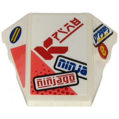 white wedge 4 x 3 triple curved no studs with ninja ninjago dragon red ninjago logogram fire and coral triangles pattern stickers - set 71707