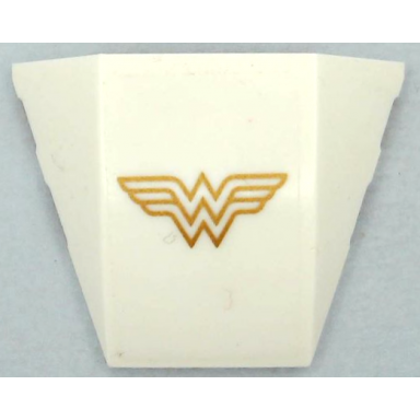 white wedge 4 x 3 triple curved no studs with gold wonder woman logo pattern sticker - set 41239