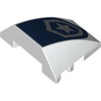 white wedge 4 x 3 triple curved no studs with dark blue and silver police star badge logo pattern