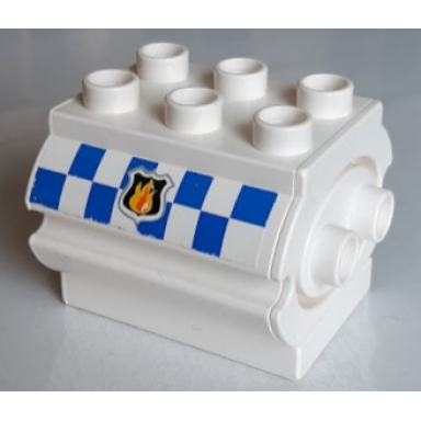 white duplo container water container with fire badge on blue and white checkered background pattern on both sides stickers - set 7844
