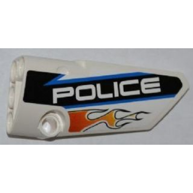 white technic panel fairing 4 small smooth long side b with orange flames and white police on black background pattern sticker - set 8221