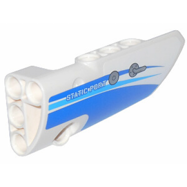 white technic panel fairing 4 small smooth long side b with blue curved stripes and static port pattern sticker - set 42025