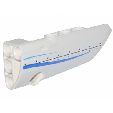 white technic panel fairing 4 small smooth long side b with blue curved stripes and rivets pattern sticker - set 42025