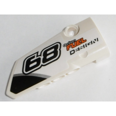 white technic panel fairing 4 small smooth long side b with black 68 and action fuel design pattern sticker - set 42045
