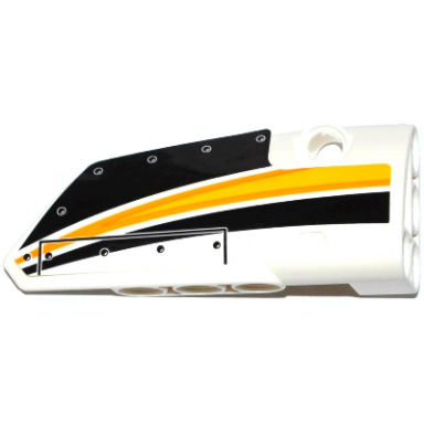 white technic panel fairing 4 small smooth long side b with yellow orange and white stripes on black background pattern sticker - set 42044