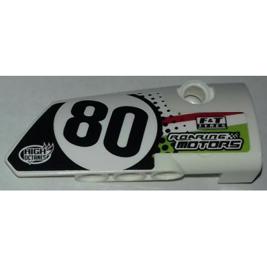 white technic panel fairing 4 small smooth long side b with number 80 sponsorship logos and black lime and red styling pattern sticker - set 42065