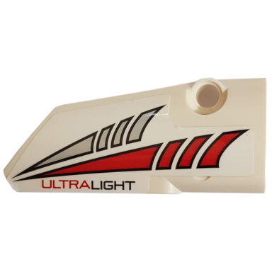 white technic panel fairing 4 small smooth long side b with red and silver tapered stripes and ultralight pattern sticker - set 42057