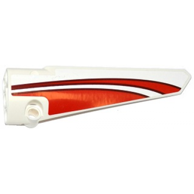 white technic panel fairing 6 long smooth side b with red curved stripes pattern sticker - set 42040