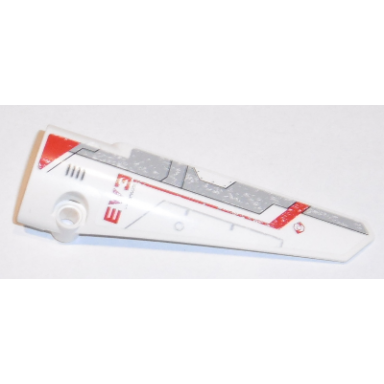 white technic panel fairing 6 long smooth side b with red triangle and ev3 and light bluish gray and red stripes pattern sticker - set 31313