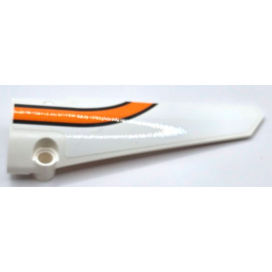 white technic panel fairing 6 long smooth side b with dark bluish gray and orange stripes pattern sticker - set 42052