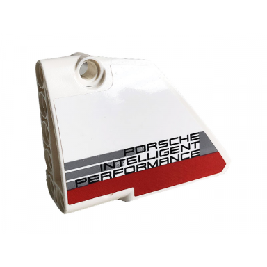 white technic panel fairing 13 large short smooth side a with porsche intelligent performance logo and red stripe pattern sticker - set 42096