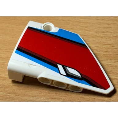 white technic panel fairing 13 large short smooth side a with red black and blue lines and door handle pattern sticker - set 42077