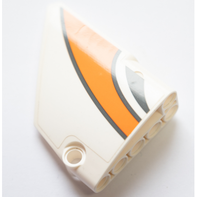 white technic panel fairing 13 large short smooth side a with dark bluish gray and orange stripes pattern sticker - set 42052