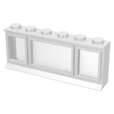 white window 1 x 6 x 2 with extended lip and solid studs with fixed glass