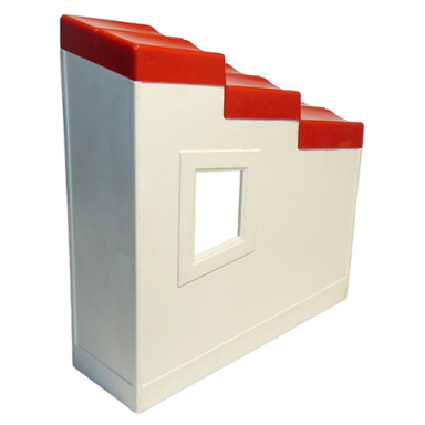 white duplo wall 2 x 6 x 6 with window right and red roof slope 33 2 x 6 with stepped shingles