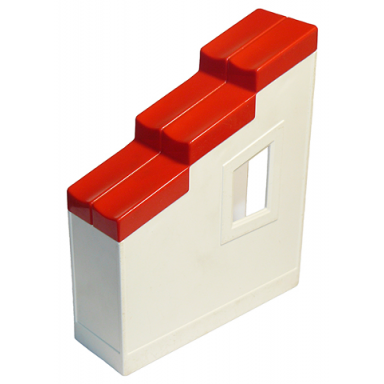 white duplo wall 2 x 6 x 6 with window left and red roof slope 33 2 x 6 with stepped shingles