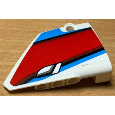 white technic panel fairing 14 large short smooth side b with red black and blue lines and door handle pattern sticker - set 42077