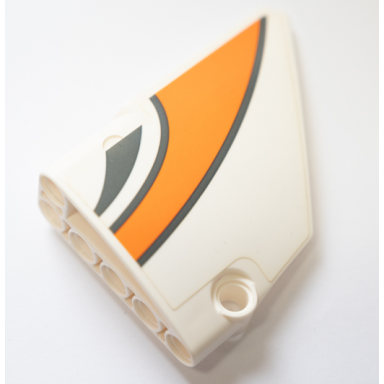 white technic panel fairing 14 large short smooth side b with dark bluish gray and orange stripes pattern sticker - set 42052