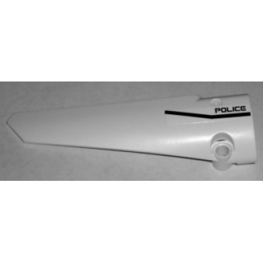 white technic panel fairing 5 long smooth side a with black line and police pattern sticker - set 5981